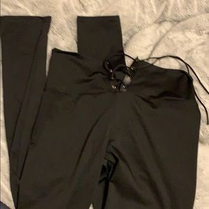 Tie up high waisted black leggings